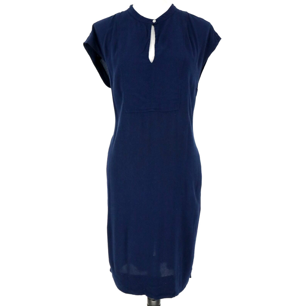 J Crew Dress Tall Womens TM MT Navy Blue Shift Keyhole Front Viscose Pockets